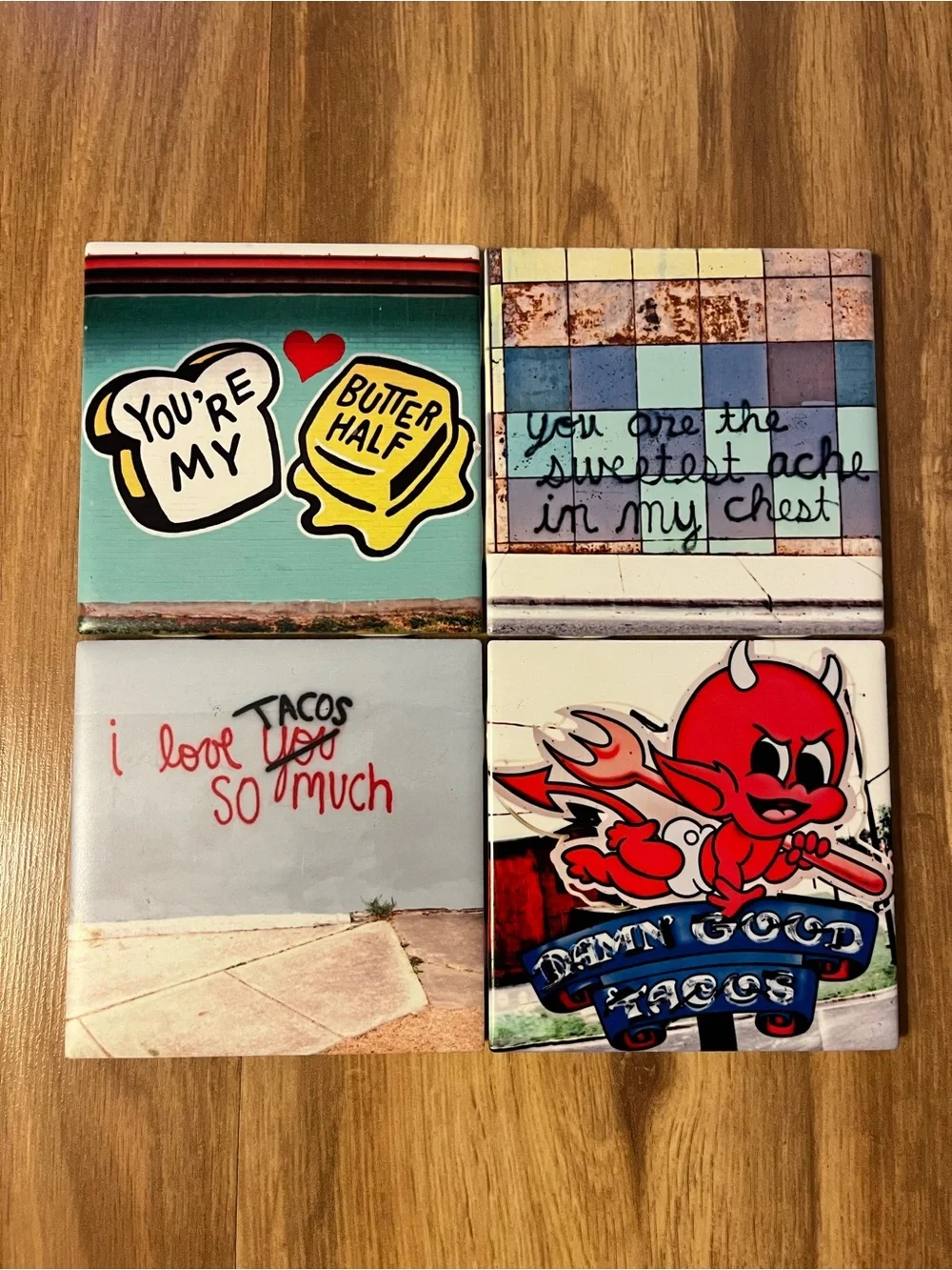 Set of 4 Ceramic Tile Coasters - Austin Texas Murals - South Austin Gallery